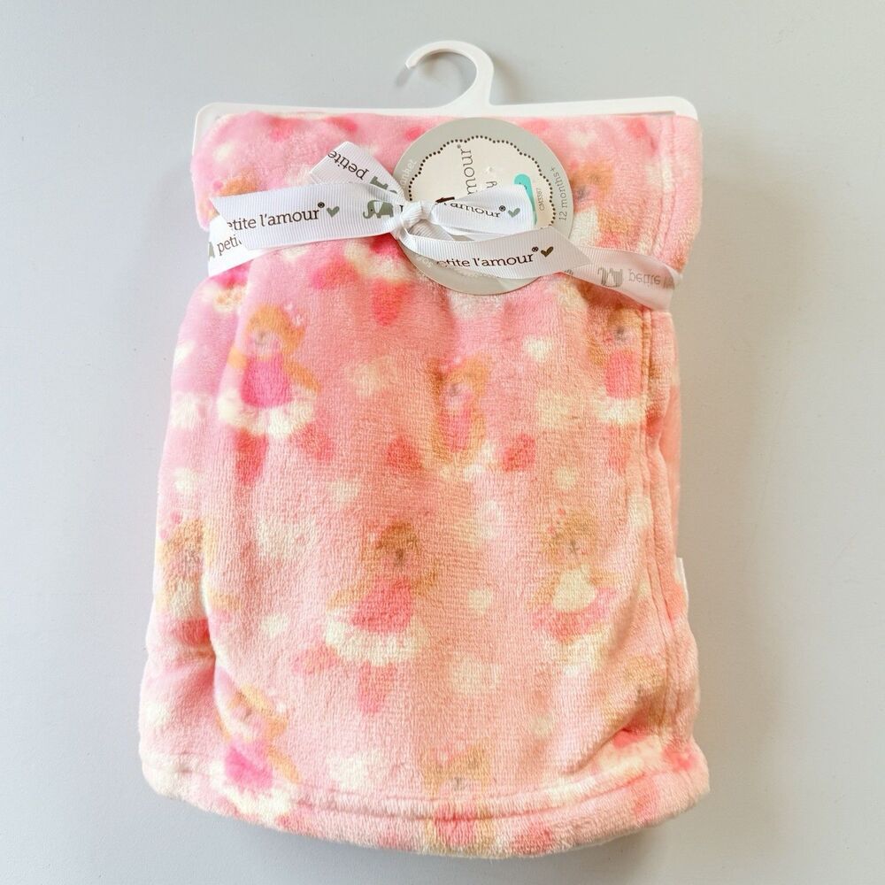 NEW Petite L'Amour Bear Ballerina All Over Baby Blanket Pink Minky 30x40 Crib